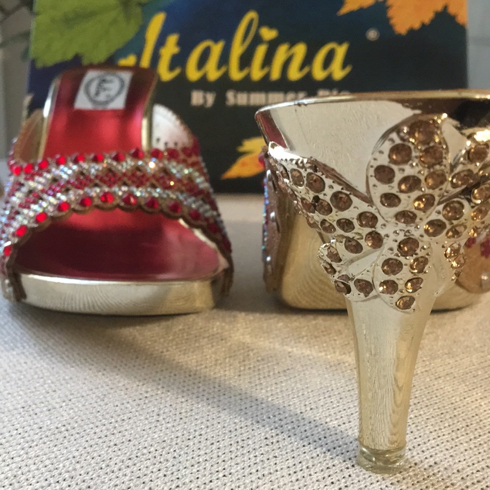 Italiana Red & Gold Jewel High Heel Slippers